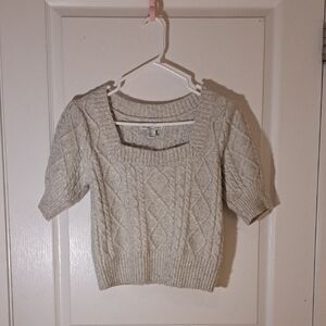 🧁 London Kaye Ultra‑Soft Cable‑Knit Crop – Square Neck & Puffy Sleeves
